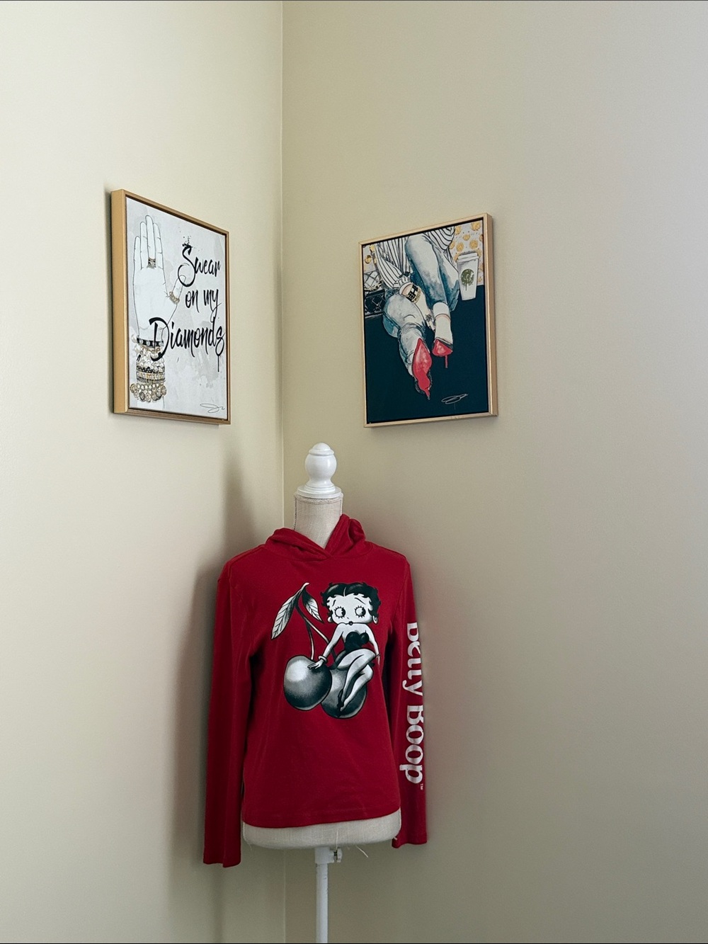 Betty Boop Red Long Sleeve Hoodie with Cherry Graphic - Picture 3 of 12